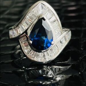 Sapphire & White Diamonique Sterling Silver Cocktail Ring